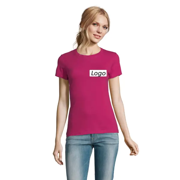 T-shirt manches courtes Femme coton 190g Imperial - personnalisé cœur et dos - Fuchsia
