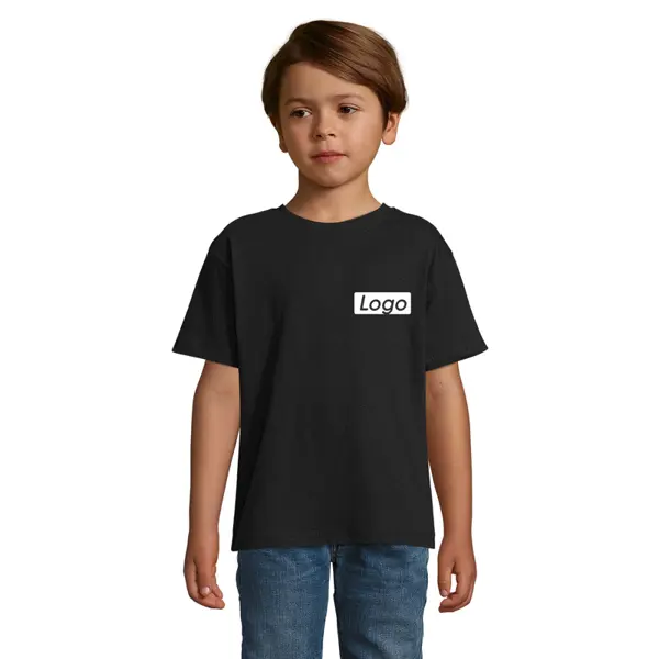  T-shirt manches courtes Enfant coton 150g Regent - personnalisé cœur et dos - Noir Taille 2 ans